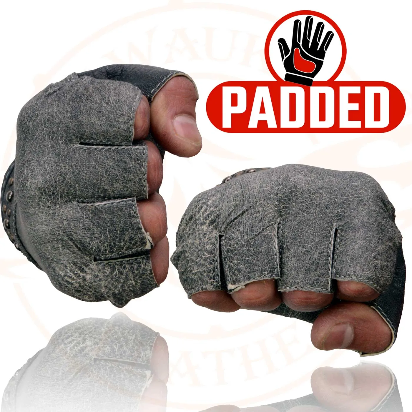 Milwaukee Leather MG7761 Women's Grey Leather Gel Palm Fingerless Motorcycle Hand Gloves W/ Stylish ‘Wrist Detailing’