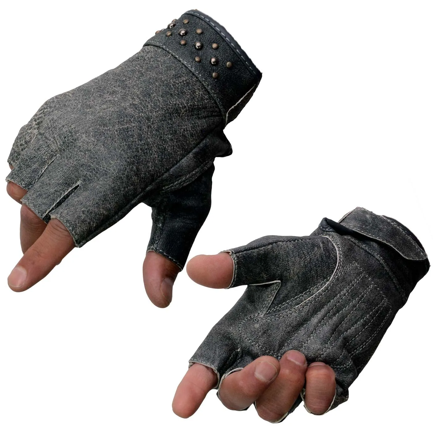 Milwaukee Leather MG7761 Women's Grey Leather Gel Palm Fingerless Motorcycle Hand Gloves W/ Stylish ‘Wrist Detailing’