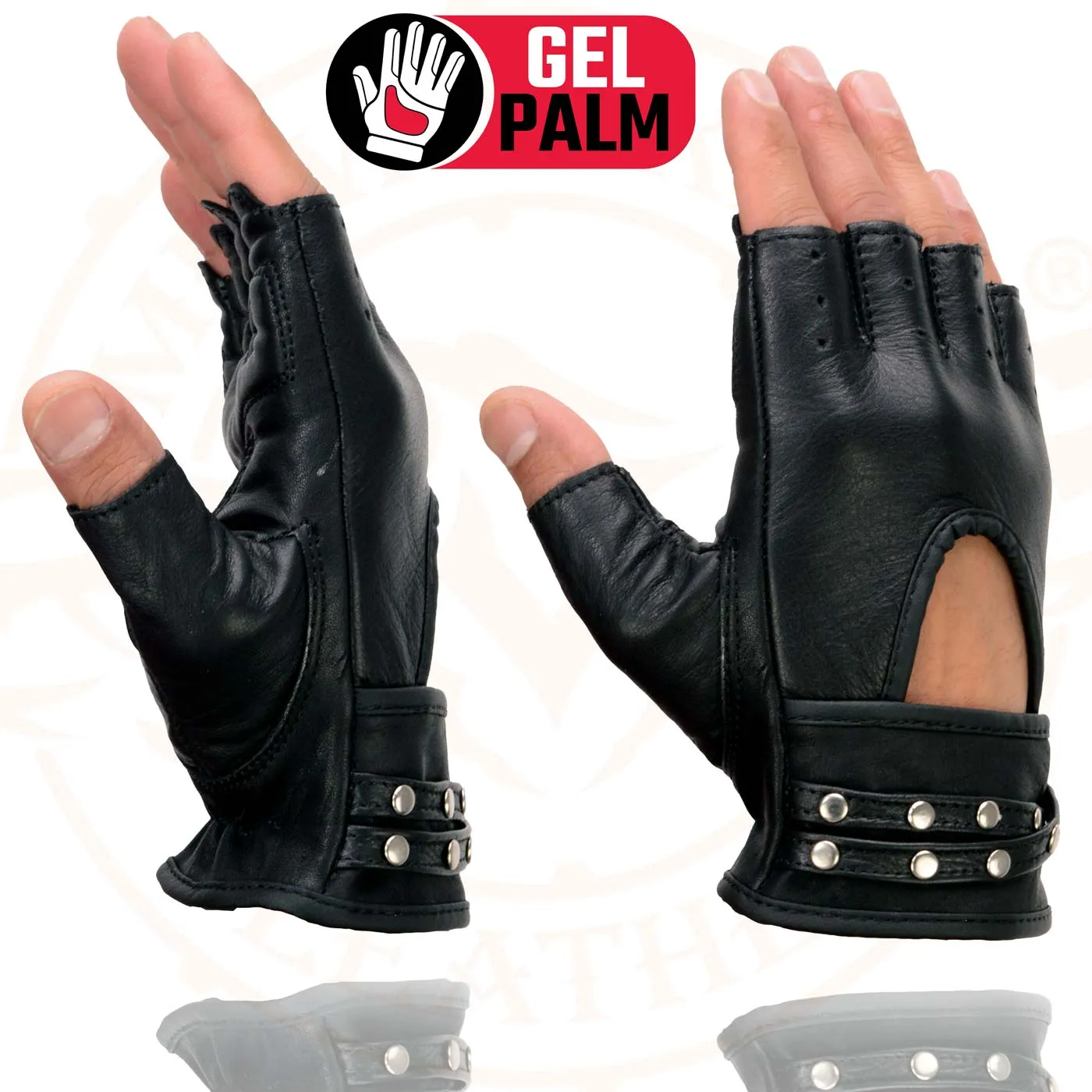 Milwaukee Leather SH461 Women's Black Leather Gel Palm Fingerless Motorcycle Hand Gloves W/ Stylish ‘Wrist Detailing’