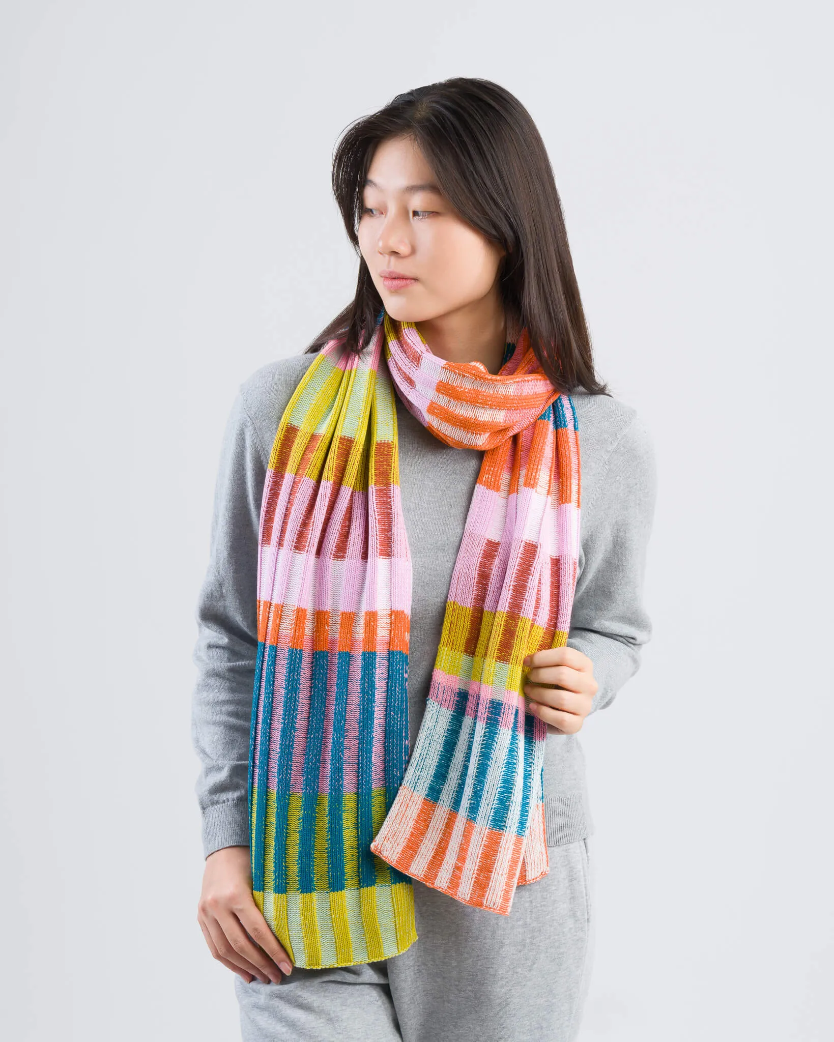 Mosaic Stripe Knit Scarf