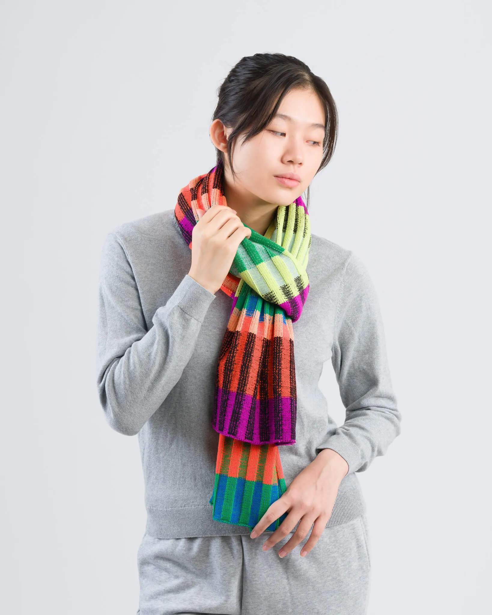 Mosaic Stripe Knit Scarf