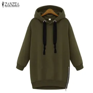 Oversized 2017 Spring Autumn Zanzea Womens Long Sleeve Hooded Loose Casual Warm Hoodies Sweatshirt 3 Colors Plus Size S-5XL