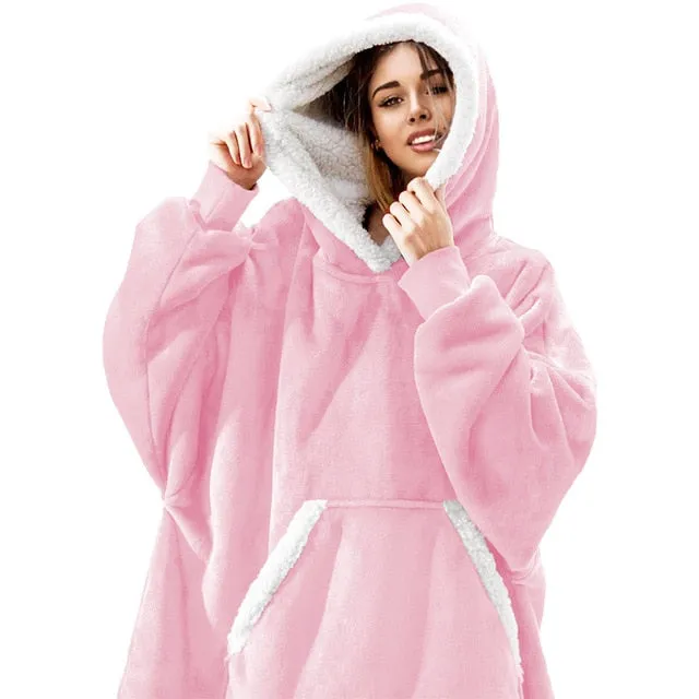 Oversized Hoodie Blanket With Sleeves Sweatshirt Plaid Winter Fleece Hoody Women Pocket Female Hooded Sweat Oversize Femme