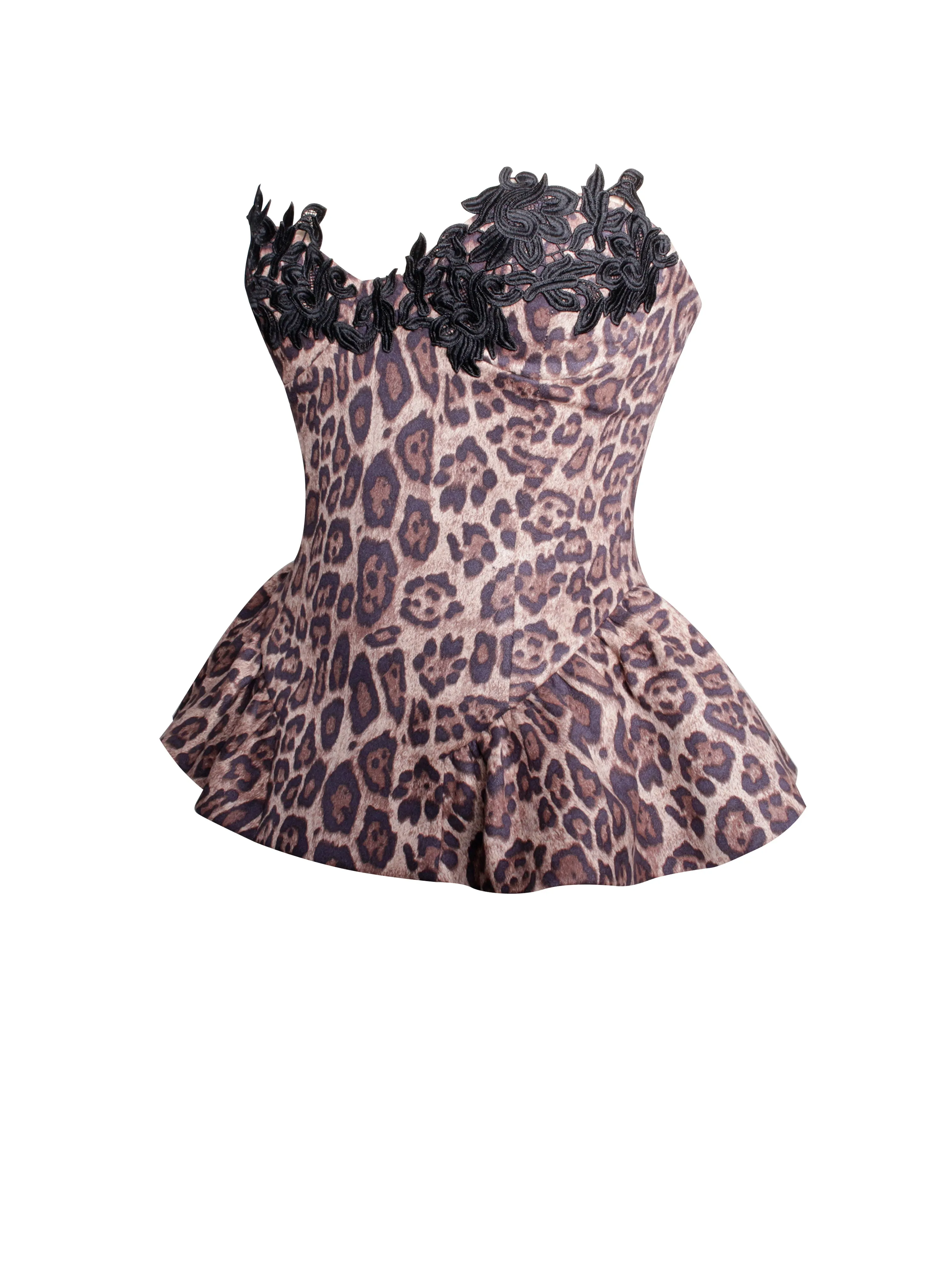 Qiara Cheetah Print Peplum Top with Lace Trim