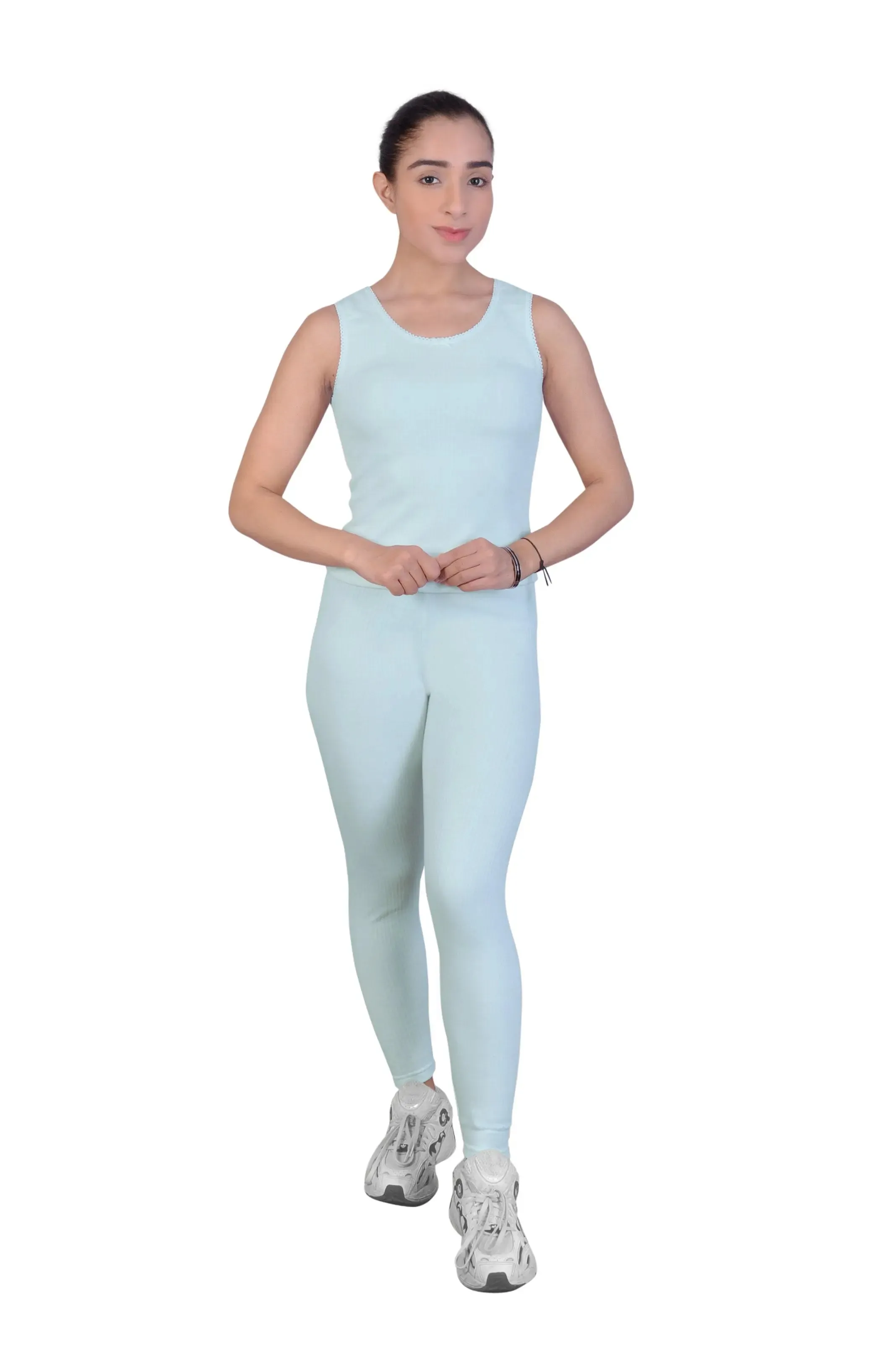 Regular Fit Warm Thermal Set | Blue Thermal Tank Top & Leggings For  Young Women | Set of 2