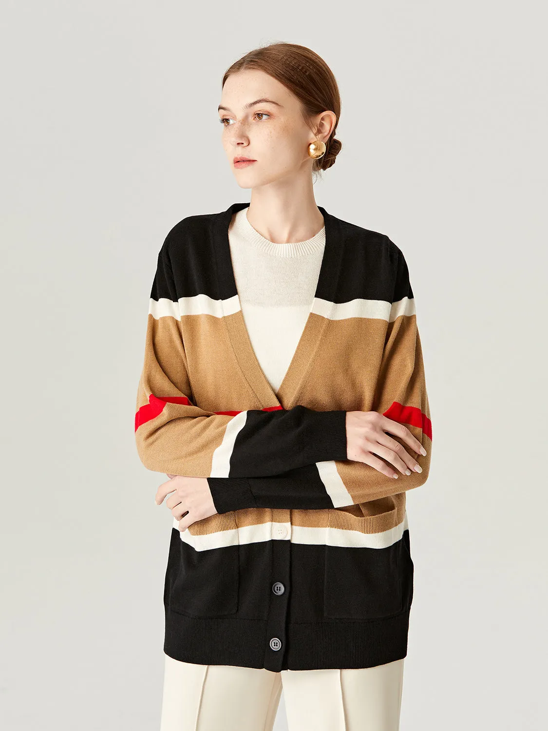 Snow Day Dreams Stripe Cropped Wool Cardigan