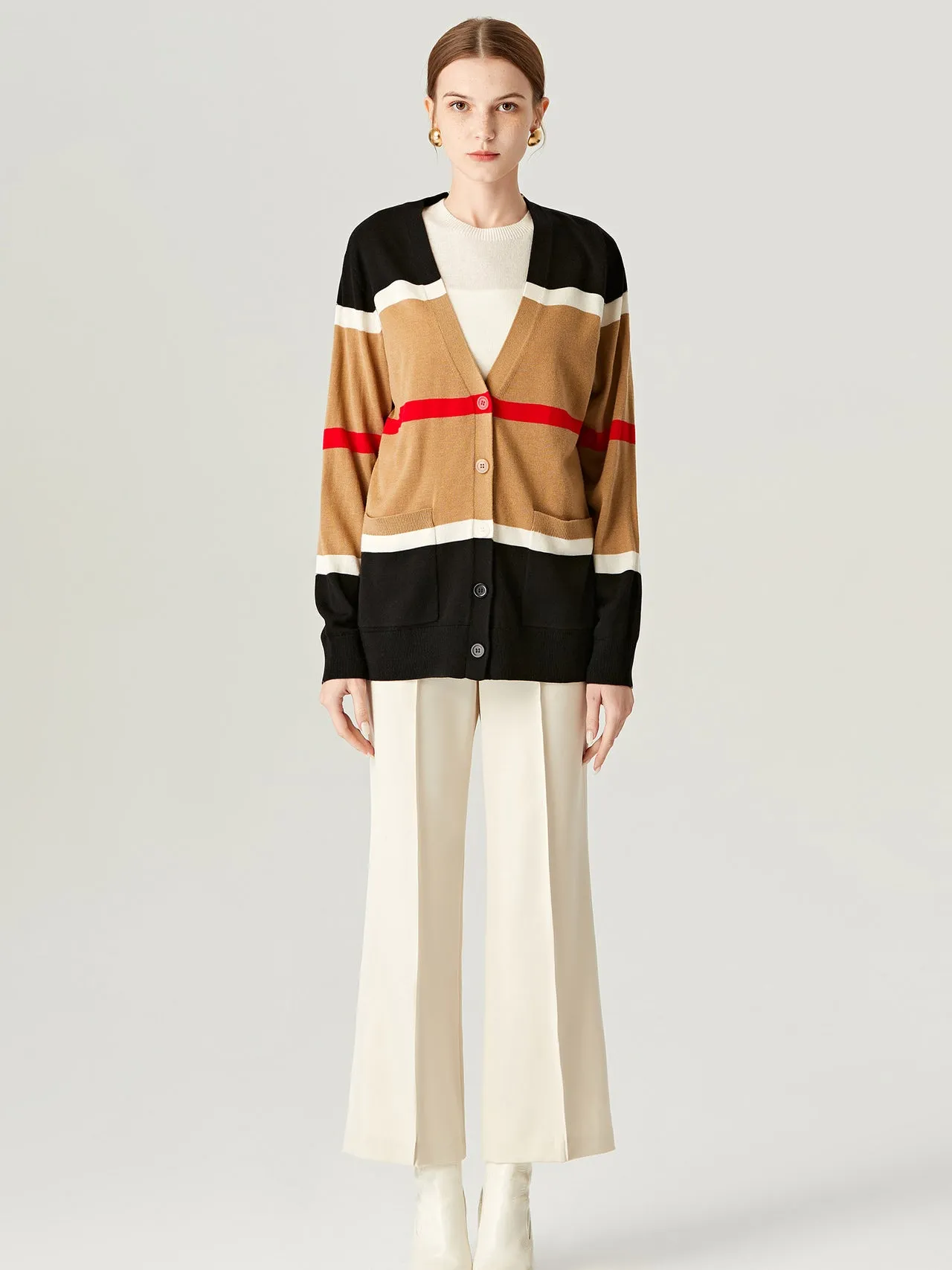 Snow Day Dreams Stripe Cropped Wool Cardigan