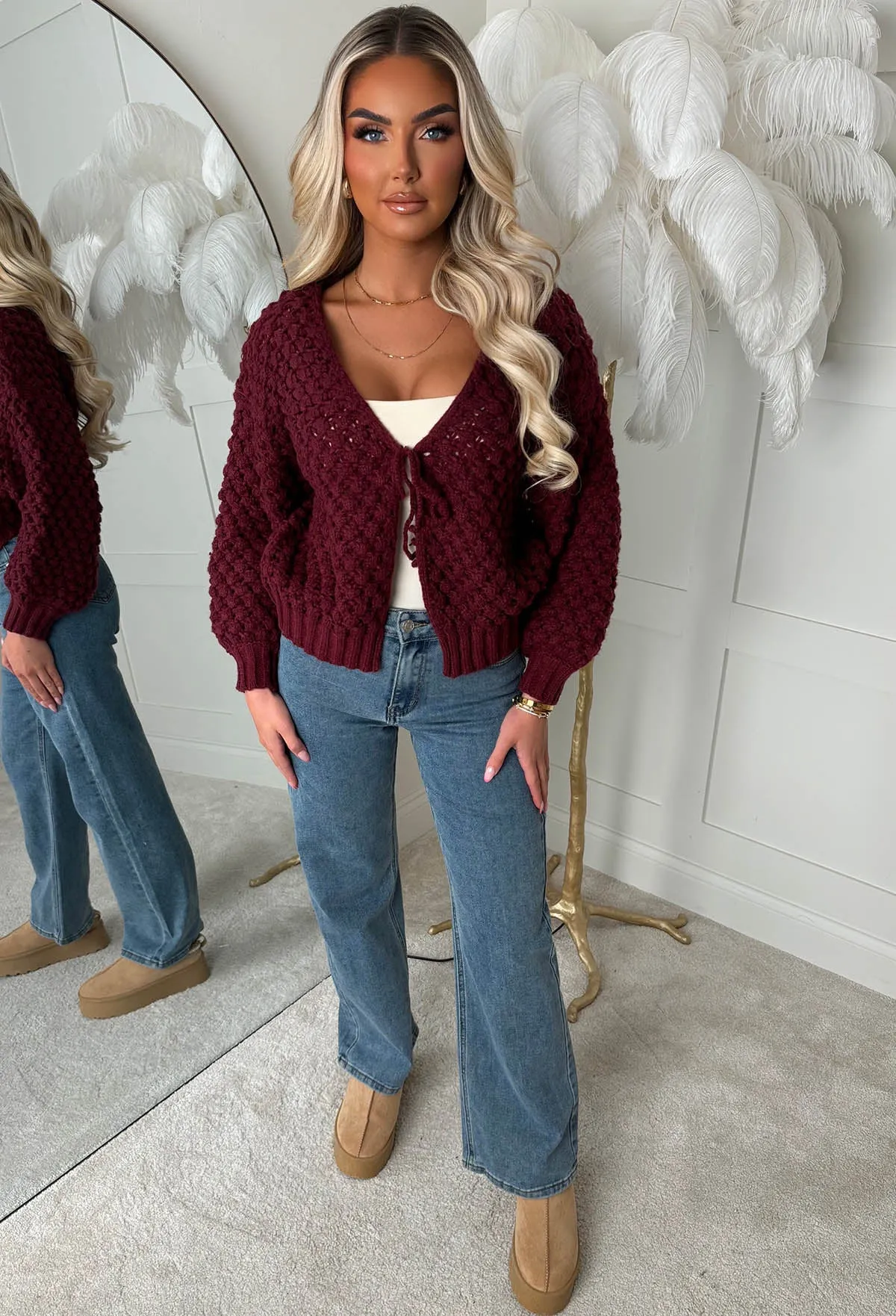 Sophia Wine Chunky Knit Cardigan