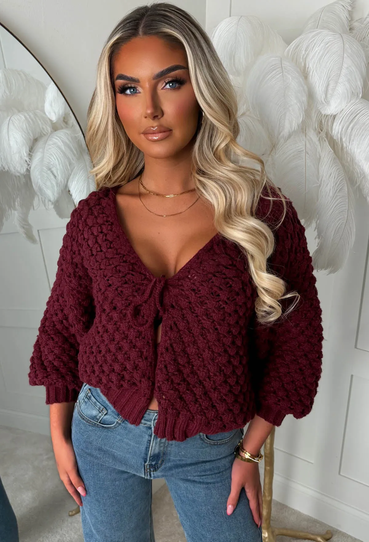 Sophia Wine Chunky Knit Cardigan