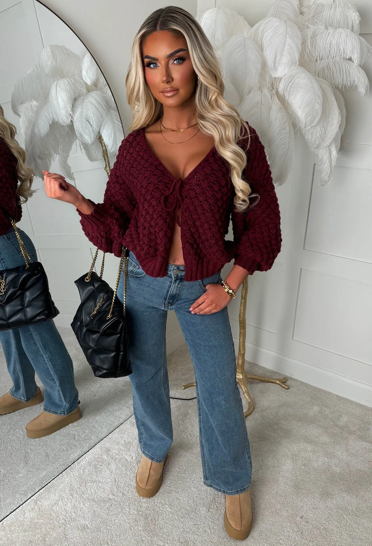 Sophia Wine Chunky Knit Cardigan