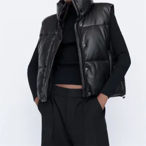 Streetwear Women Puffy Vest Winter Thick Parkas Jacket Black