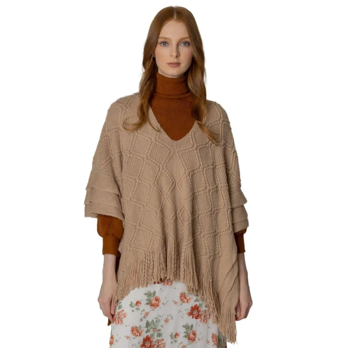 Stylish Beige Crochet Poncho: Your Perfect Fall Fashion Statement!