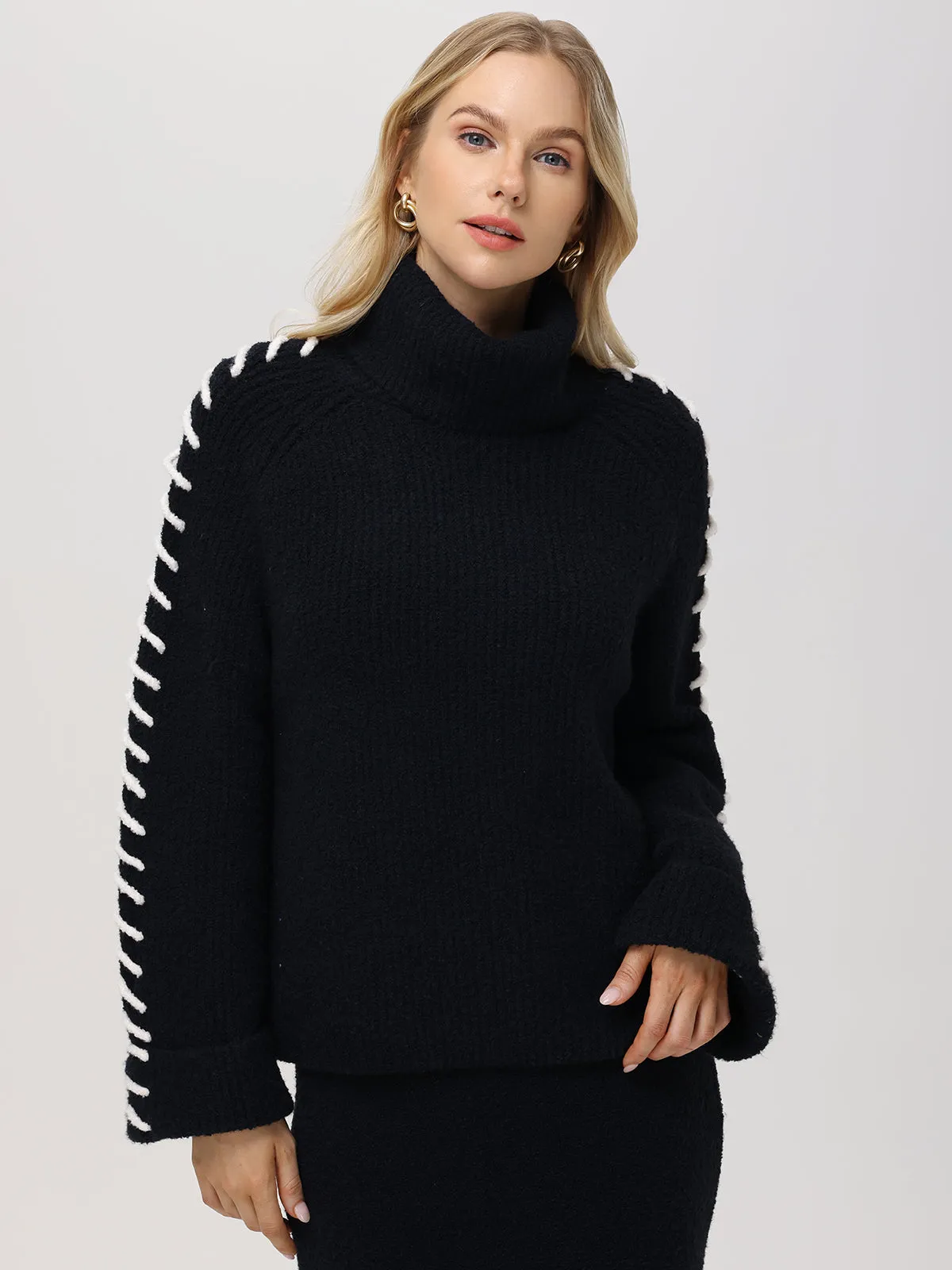 Vida: Whipstitch Sleeve Turtleneck Sweater