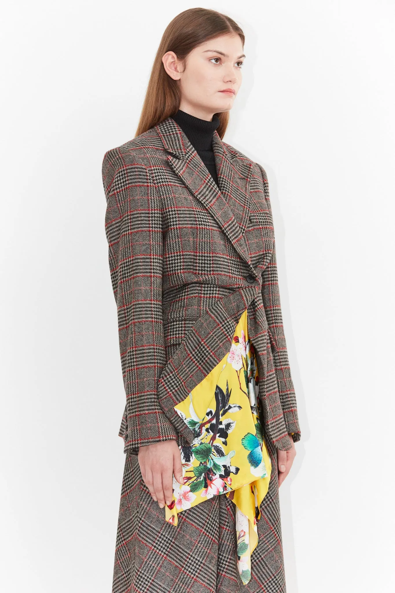 Wool and Silk Printed Brown Yellow Plaid Blazer