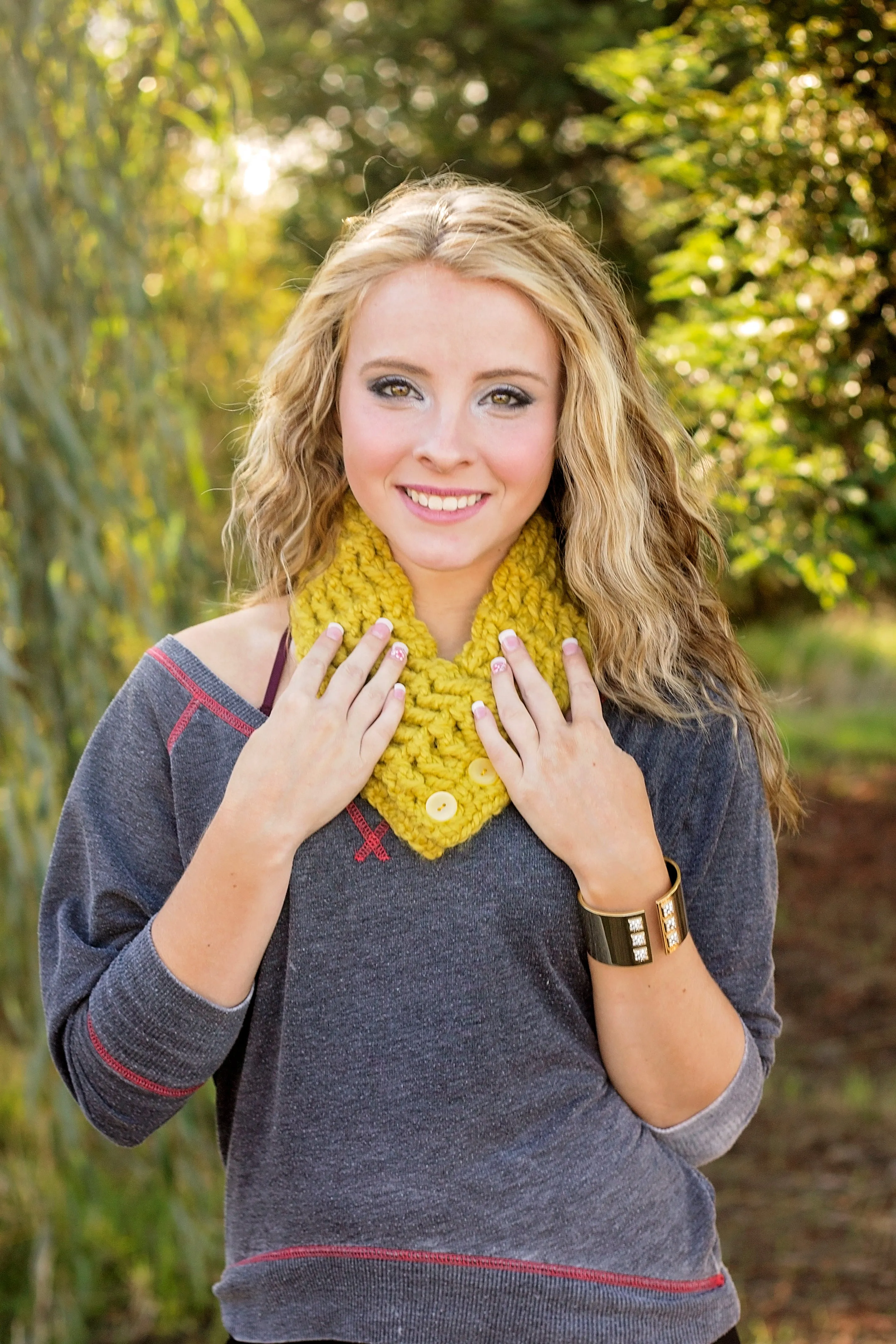 Yellow citron button scarf